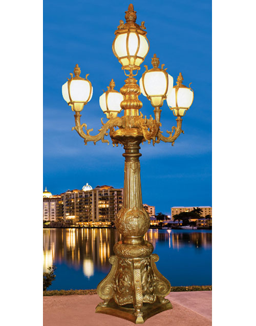 五頭黃光仿古翻砂鑄鋁廣場(chǎng)歐式庭院燈QDTYD-BG24703